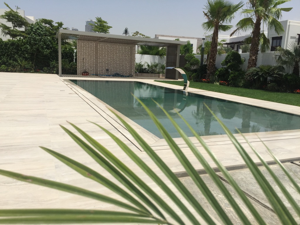 Luxury Overflow Mirror Pool with Bali Tiles | District One Dubai