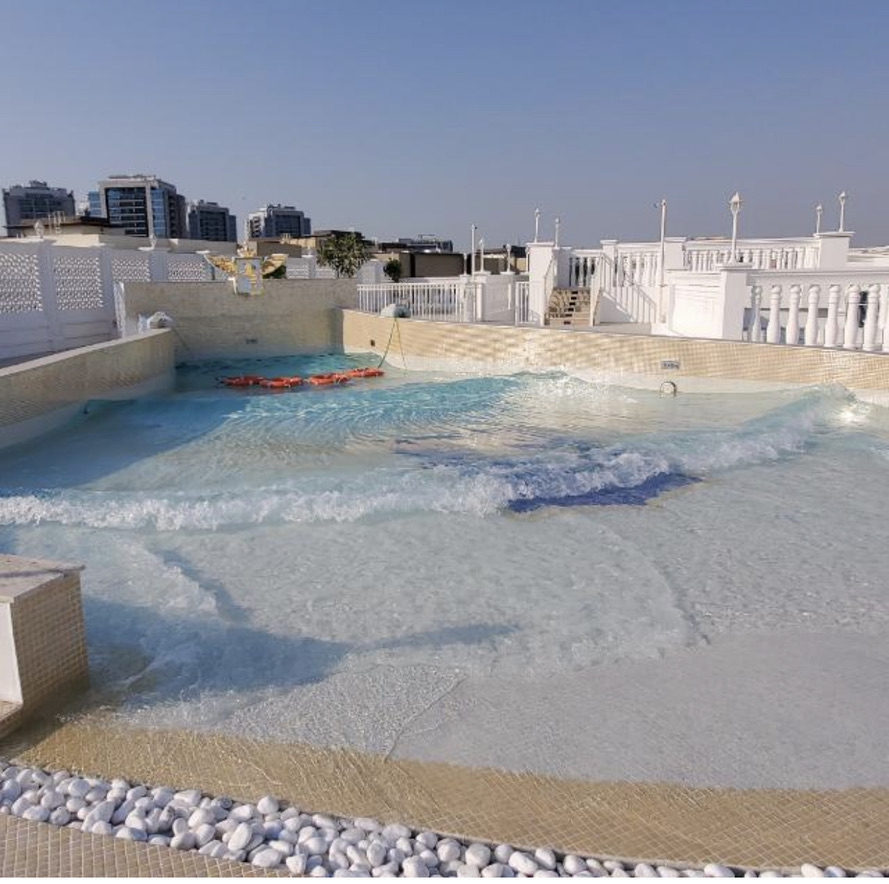 Commercial Rooftop Wave Pool | Vincitore Boulevard Arjan Dubai – Luxury Rooftop Leisure Pool with Artificial Wave Experience