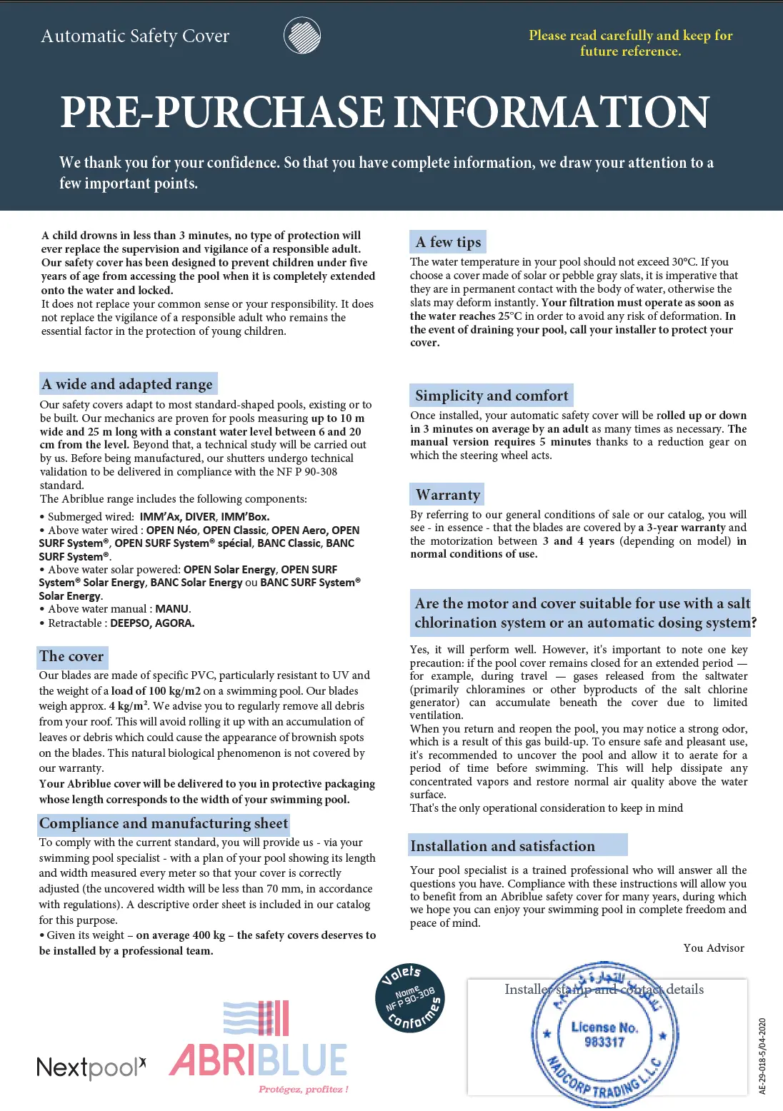 Abriblue Slatted Safety Covers | Pre-Purchase Information