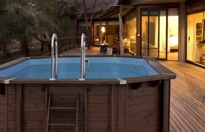 Elegant wooden above-ground pool with a modern design